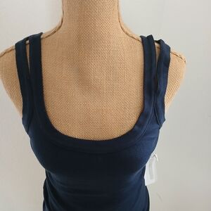 Stateside Double-strap Ribbed Tank Top - Navy Blue